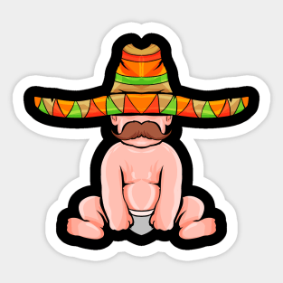 Baby With Mustache And Sombrero - Cinco De Mayo Sticker